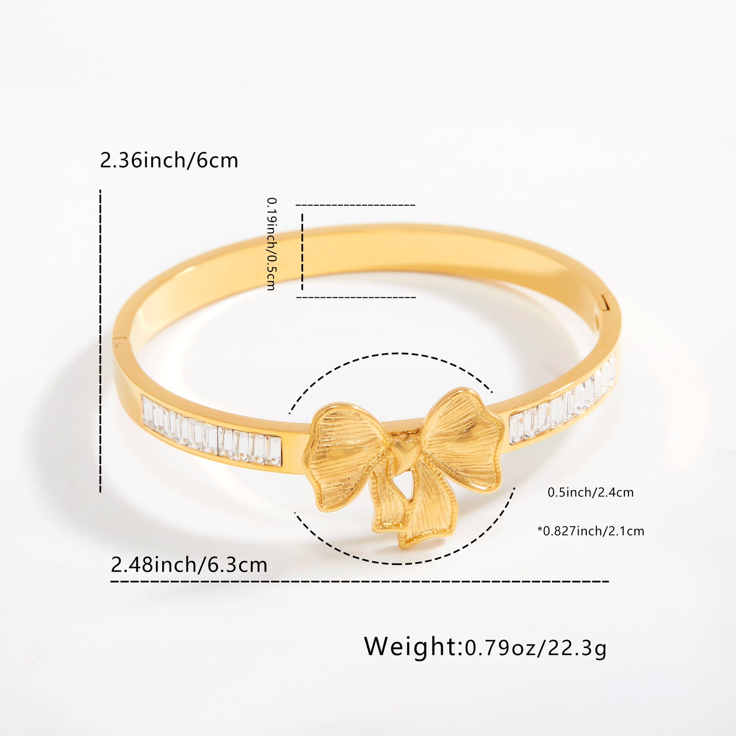 Ladies' fashionable bracelet with a bow design, in a retro and blingbling style. It is inlaid with synthetic zircon stones, hypoallergenic and made of stainless steel. Suitable for daily wear, banquets, parties and as a gift.