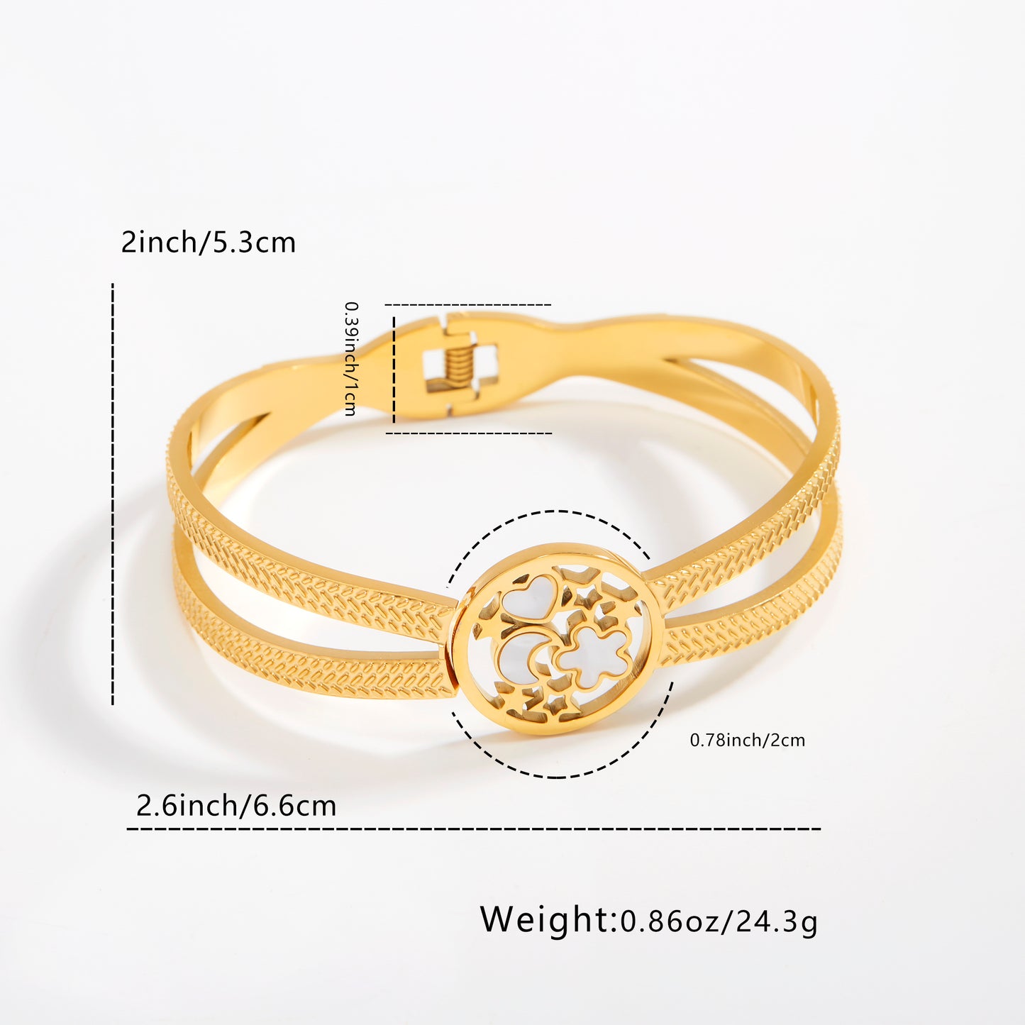 A luxurious and retro-style ladies' fashionable bracelet, with hollow flower and moon designs. It is hypoallergenic and suitable for daily wear, vacations, banquets, parties, and as a wedding gift.