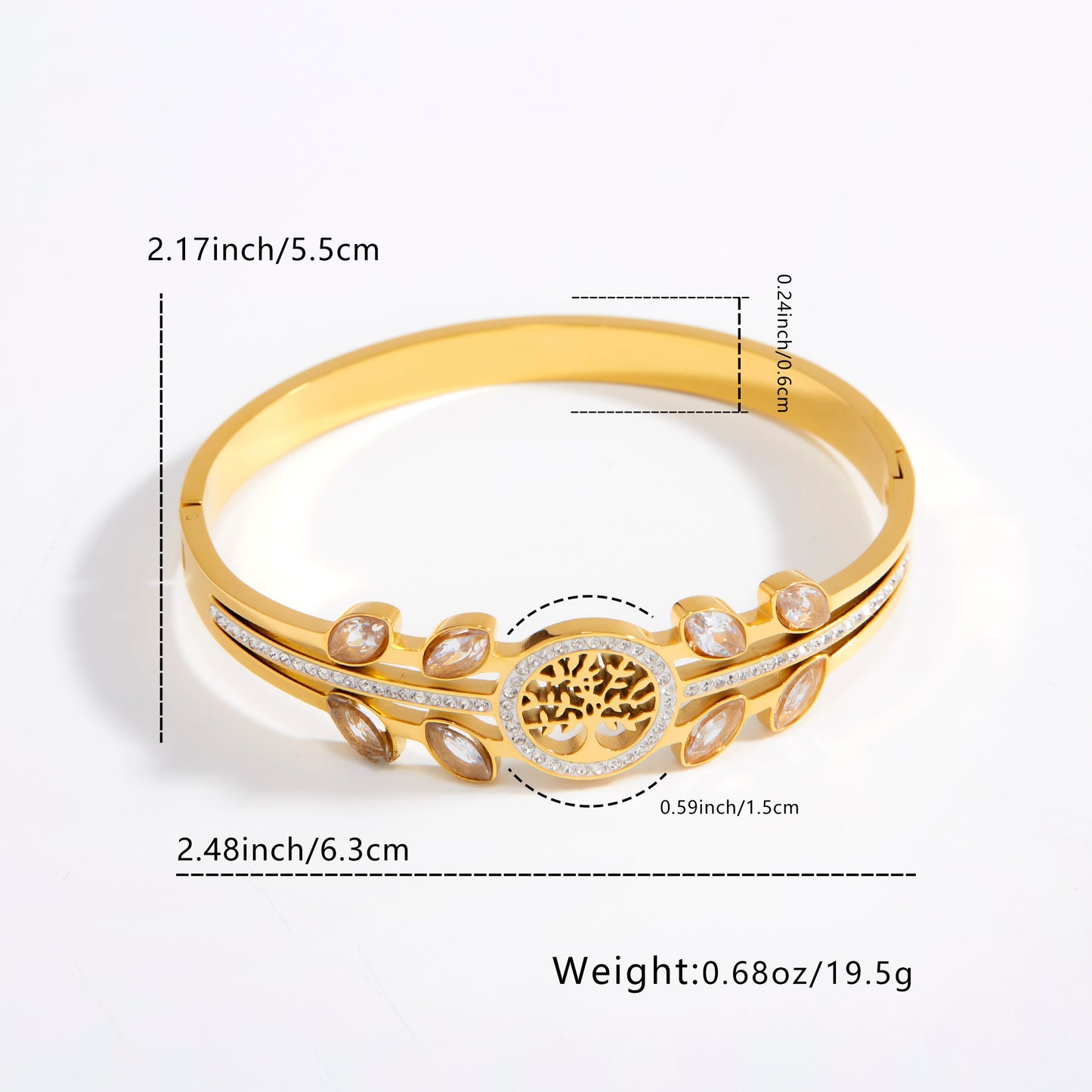 Ladies' fashionable bracelet accessory, with hollow Tree of Life decoration, in a retro and gorgeous style. It is inlaid with synthetic zircon stones and is hypoallergenic, suitable for daily wear, banquets, vacations and weddings.